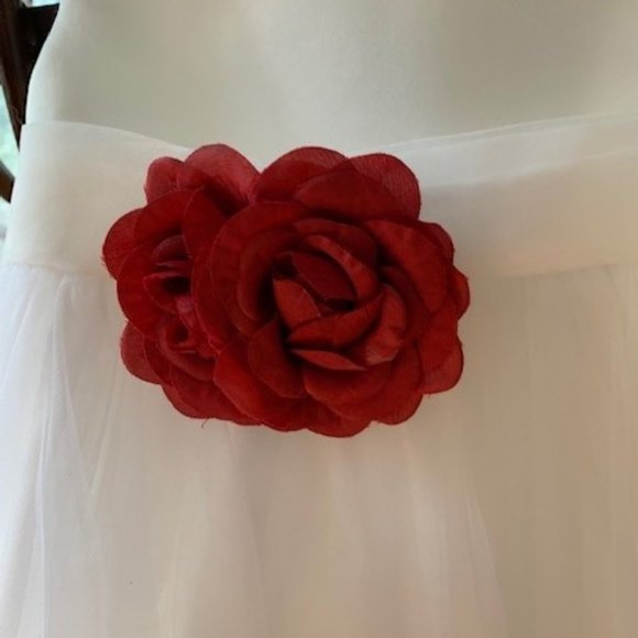 White Tulle Flower Girl Dress with Bow Sash & Red Rose Petals - Precious! 3T - Picture 3 of 5
